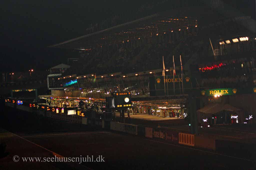 The pit lane at night